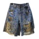Diamond encrusted beaded 镶钻钉珠高腰牛仔短裤 denim shorts