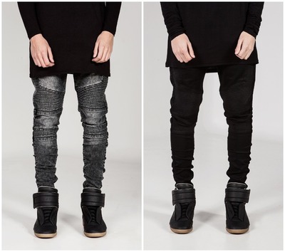 Men's pleated motorcycle denim trousers 男褶皱中弹机车牛仔裤