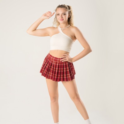 格子印花松紧腰带超短裙