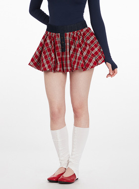 American retro red checkered short skirt美式复古红色格纹短裙
