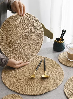 日式餐垫隔热餐桌垫子耐高温防烫砂锅垫亚麻编织茶杯垫K23533