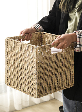 可折叠收纳筐仿藤编织收纳篮化妆品盒杂物玩具收纳筐K23314