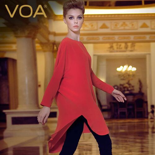 VOA30姆米重磅桑蚕丝圆领长袖T恤