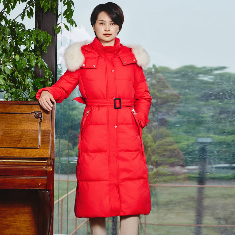 中长款白鸭绒羽绒服腰带