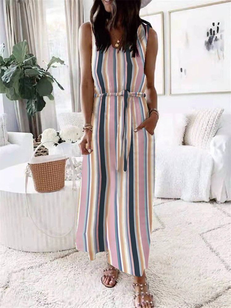 Loose Print Tank Top  Belted  Dress 宽松印花背心系腰带连衣裙