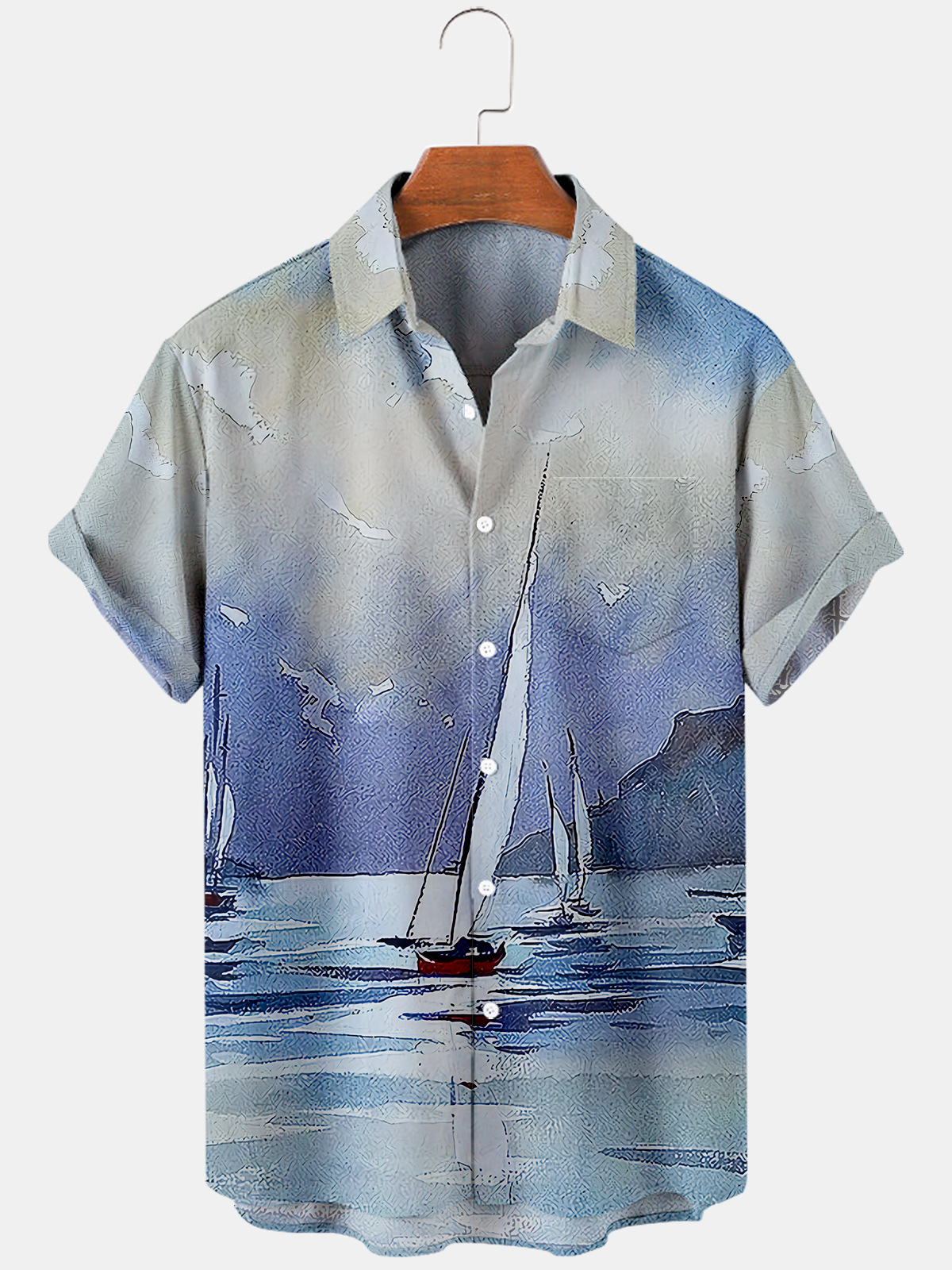 2022 sailing elemen t print trend loose short-sleeved  shirt 男装 衬衫 原图主图