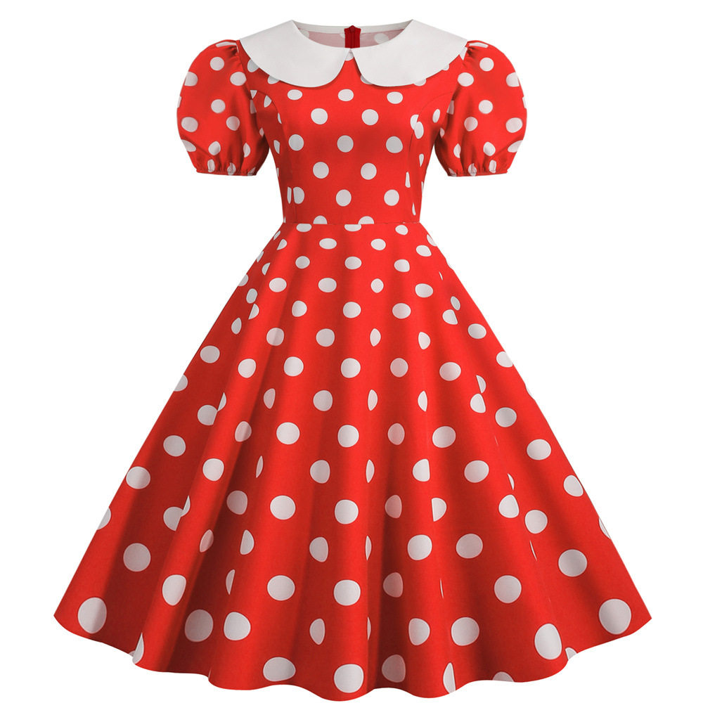 2022doll neck polka dot print dress 娃娃领圆点印花大摆连衣裙