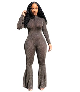 Nipped Waist Striped Sexy Edge Bright FlaredJumpsuit Women