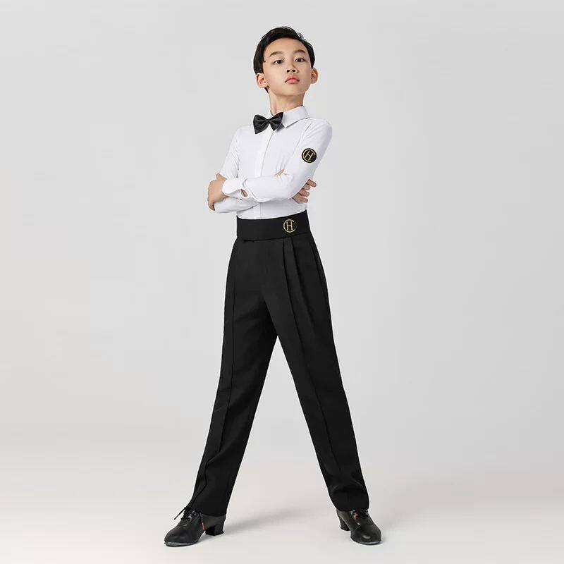 皇朝拉丁舞考级服男童白色长袖衬衫儿童比赛规定服表演服HCN5113