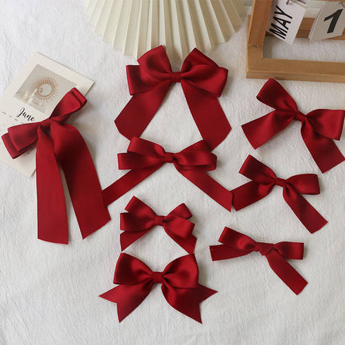酒红色缎带蝴蝶结别针胸针