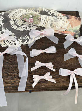 汉服蝴蝶结发饰古风超仙气蝴蝶结胸针别针夏天粉色网纱蝴蝶结发夹