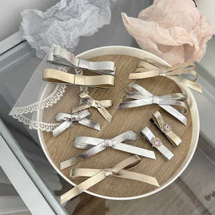 皮质简约减龄公主头对夹芭蕾风发饰金色蝴蝶结胸针银色衣服配饰