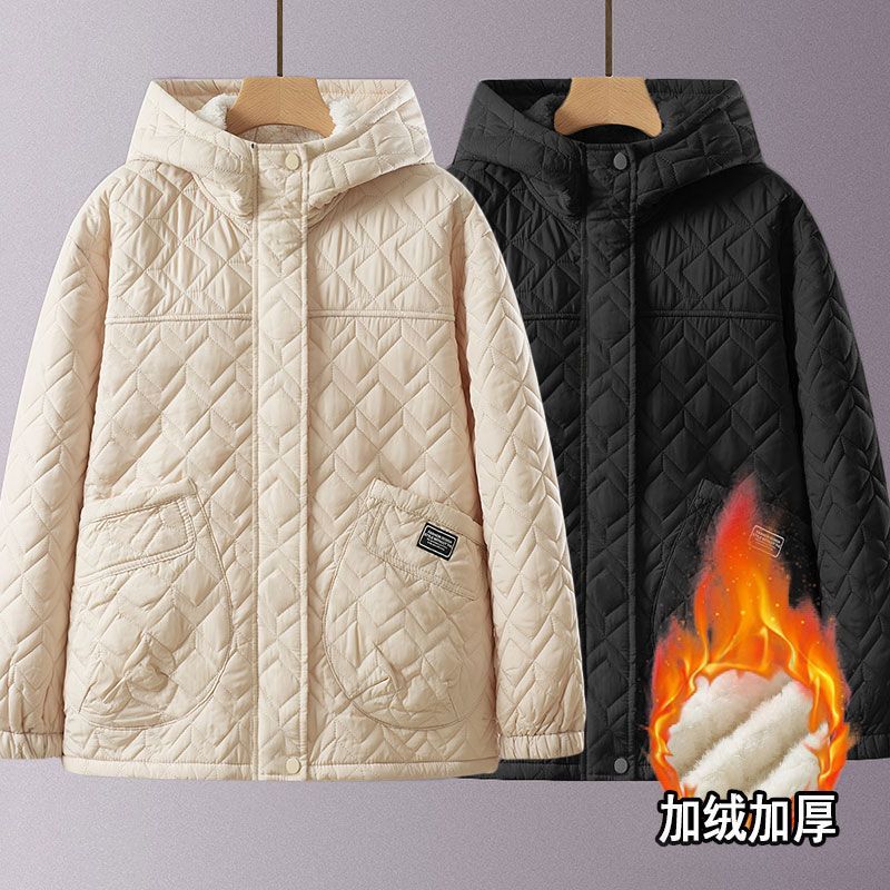 【90-220斤】大码加绒棉服女2025秋冬中长款保暖连帽妈妈款棉袄女