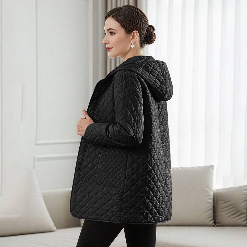 【90-220斤】大码棉服女妈妈款2025秋冬薄款宽松遮肉显瘦连帽棉衣