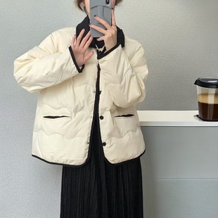 翻领保暖棉衣 2025秋冬季 棉服女小个子宽松小香风短款 韩版 简约时尚