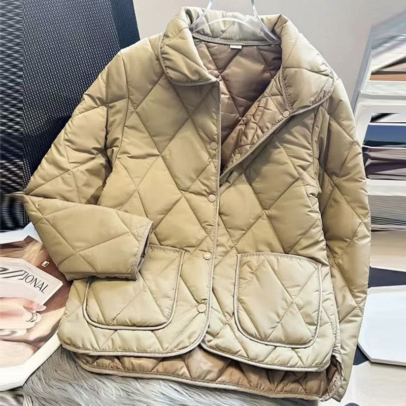 2026春秋新款洋气短款棉衣菱格中青年棉服修身轻薄羽绒棉袄短外套