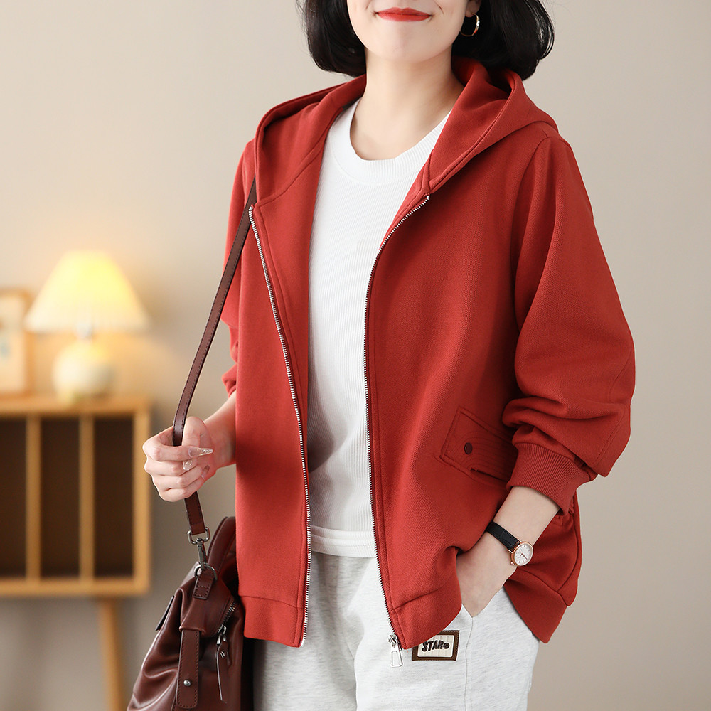 连帽卫衣外套女2026秋季宽松显瘦大码文艺百搭韩版休闲长袖开衫