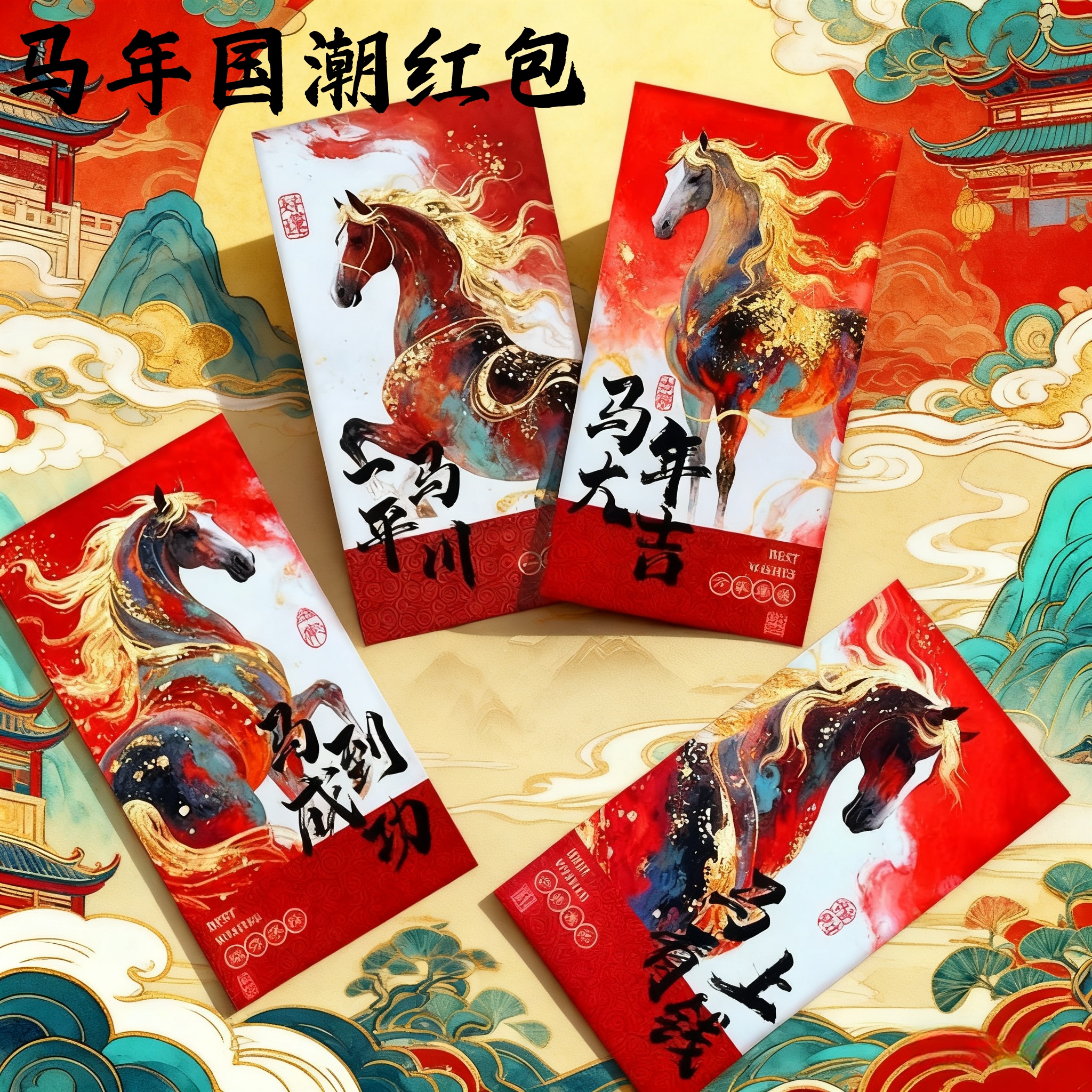 马年新款国风国潮烫金红包