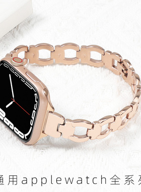 适用苹果手表iwatch10细款金属不锈钢表带applewatch10/9/8/se高级精钢表链女s7智能运动45/46/42/41/40/38mm