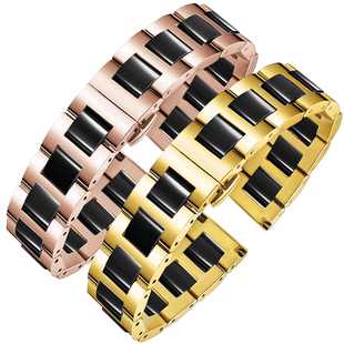 适用华为手环B6表带B5B3B7精钢间陶瓷表带男女款金属表链b2b3b5b6智能运动时尚青春商务版15mm 16mm 18mm腕带