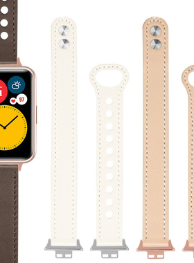 适用华为watchfit/fit2表带女款真皮ins风华为FIT专用手表带雅致款智能运动手表白色皮质替换带女个性潮时尚