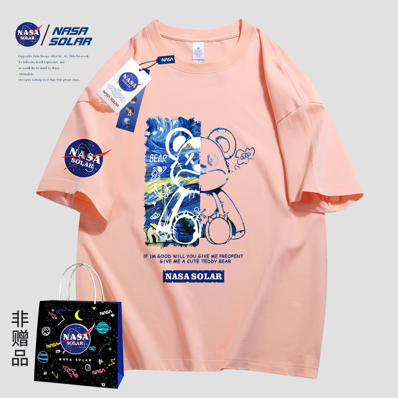 NASA聯名款2022年夏季新款可愛線條小熊男女同款短袖情侶T恤在類目 女裝/女士精品, T恤中 - 來自Buy2taobao.com提供專業的淘寶代購服務