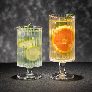 高脚果汁玻璃杯高颜值直筒创意果茶气泡水鸡尾酒杯特调冷饮酒杯子