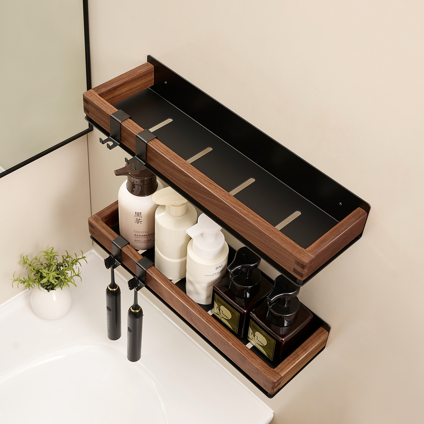 岸卫胡桃木卫生间置物架