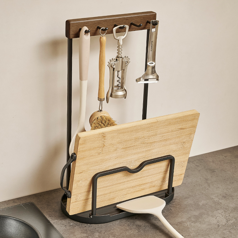 厨房台面锅铲勺子挂钩置物架一体多功能放锅盖收纳沥水菜板架子