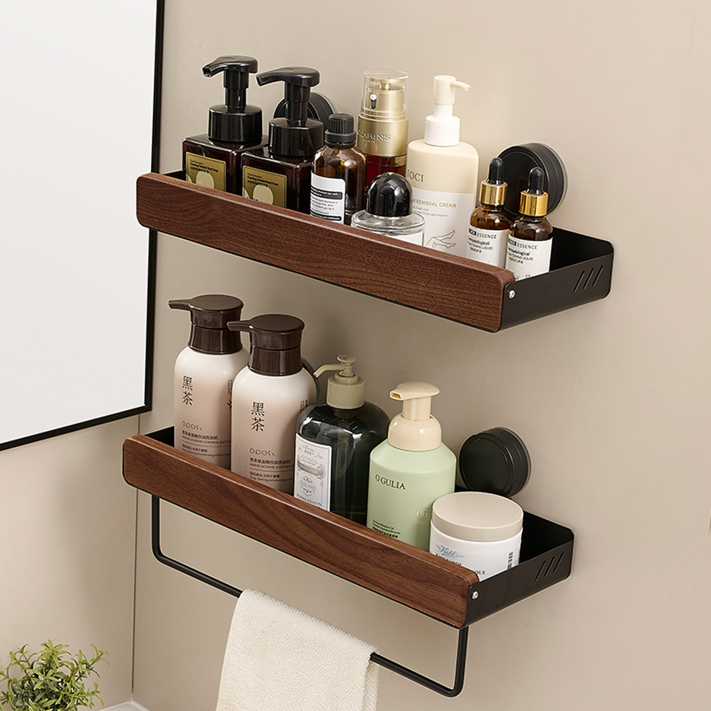 胡桃木卫生间置物架免打孔