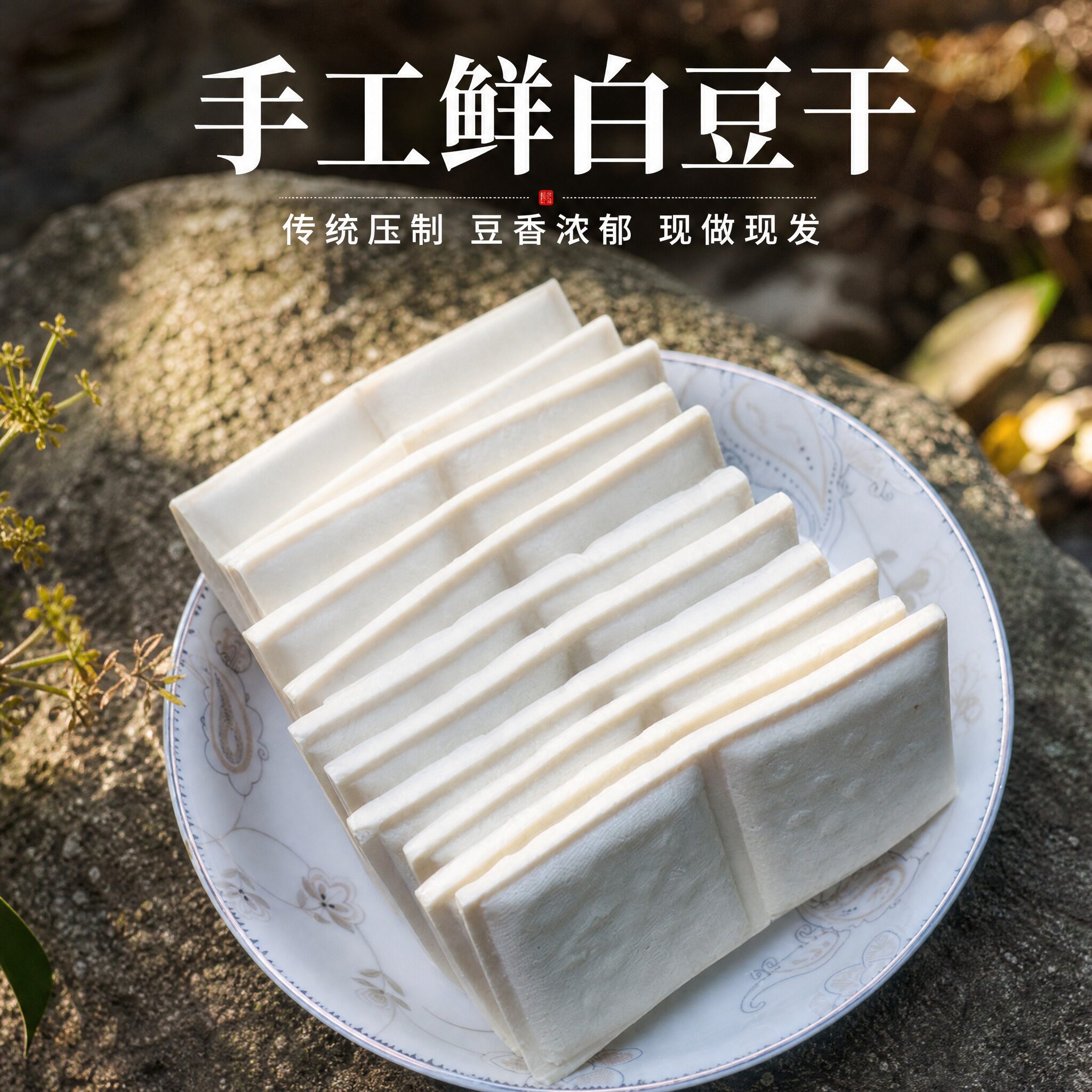 浙江衢州手工鲜白豆干传统压制豆香浓郁现做现发特产豆腐干香干