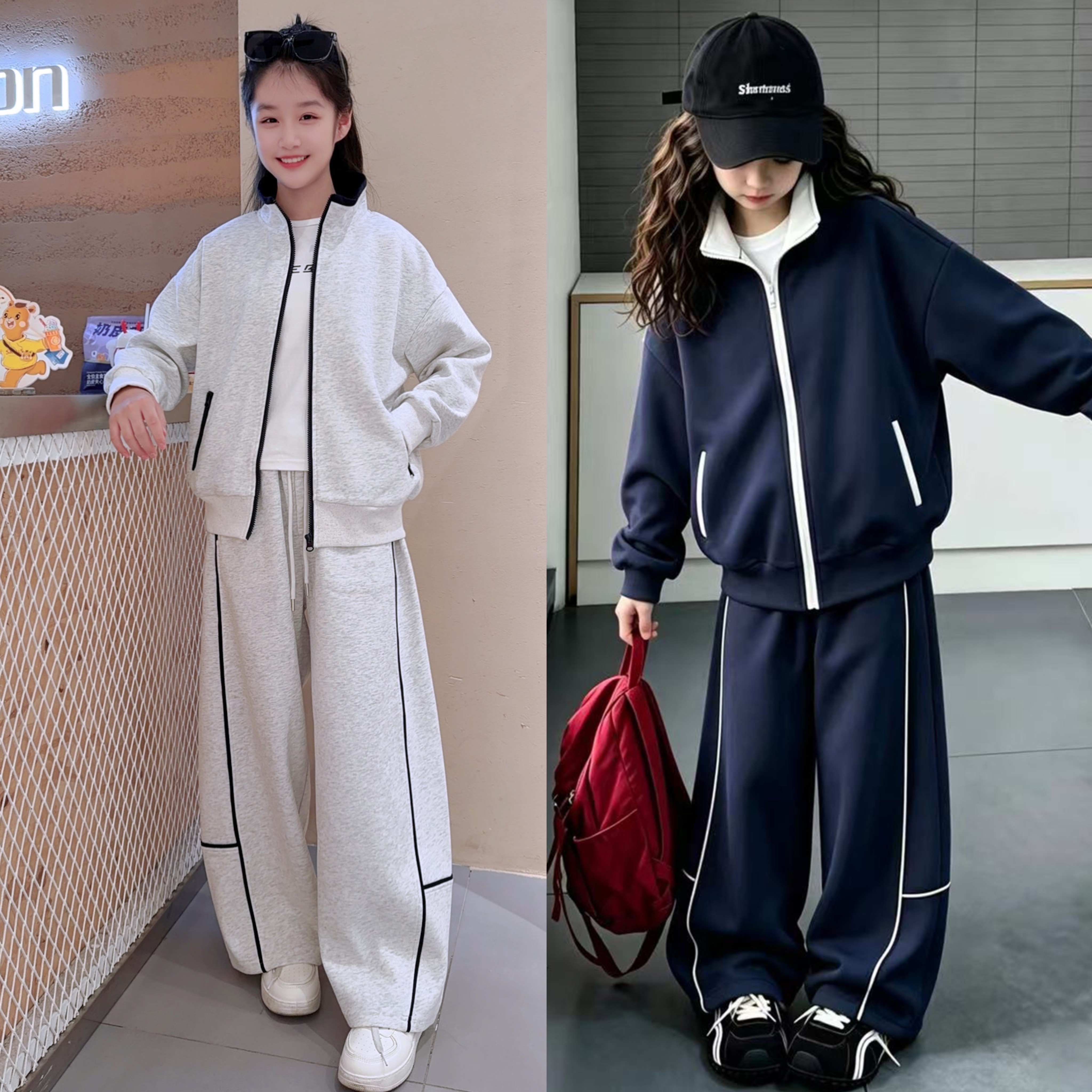 女童秋季新款洋气时尚运动套装中大童韩系宽松休闲秋装外套阔腿裤