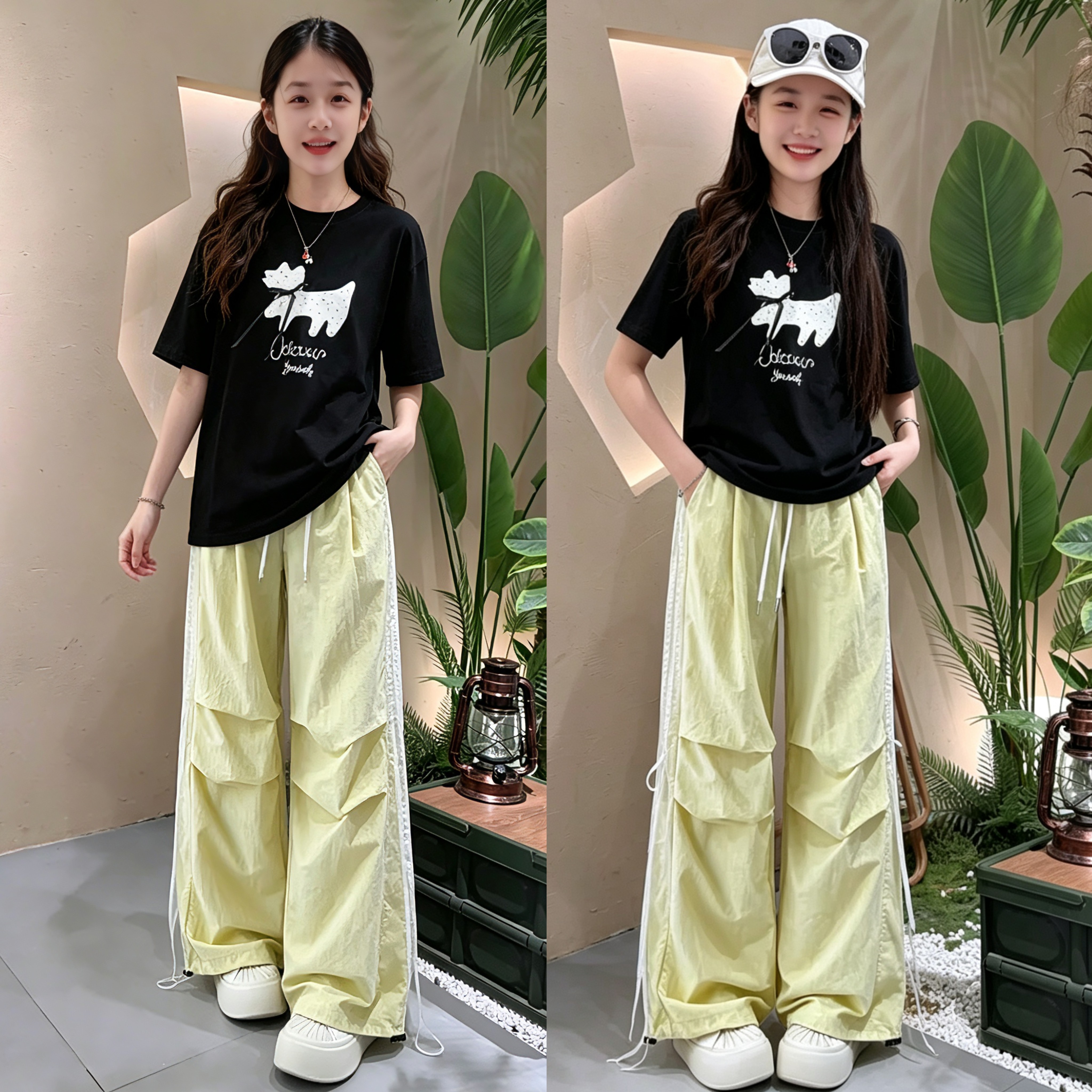 女童夏季洋气休闲裤套装2026新款儿童薄款潮酷阔腿裤大童运动裤子