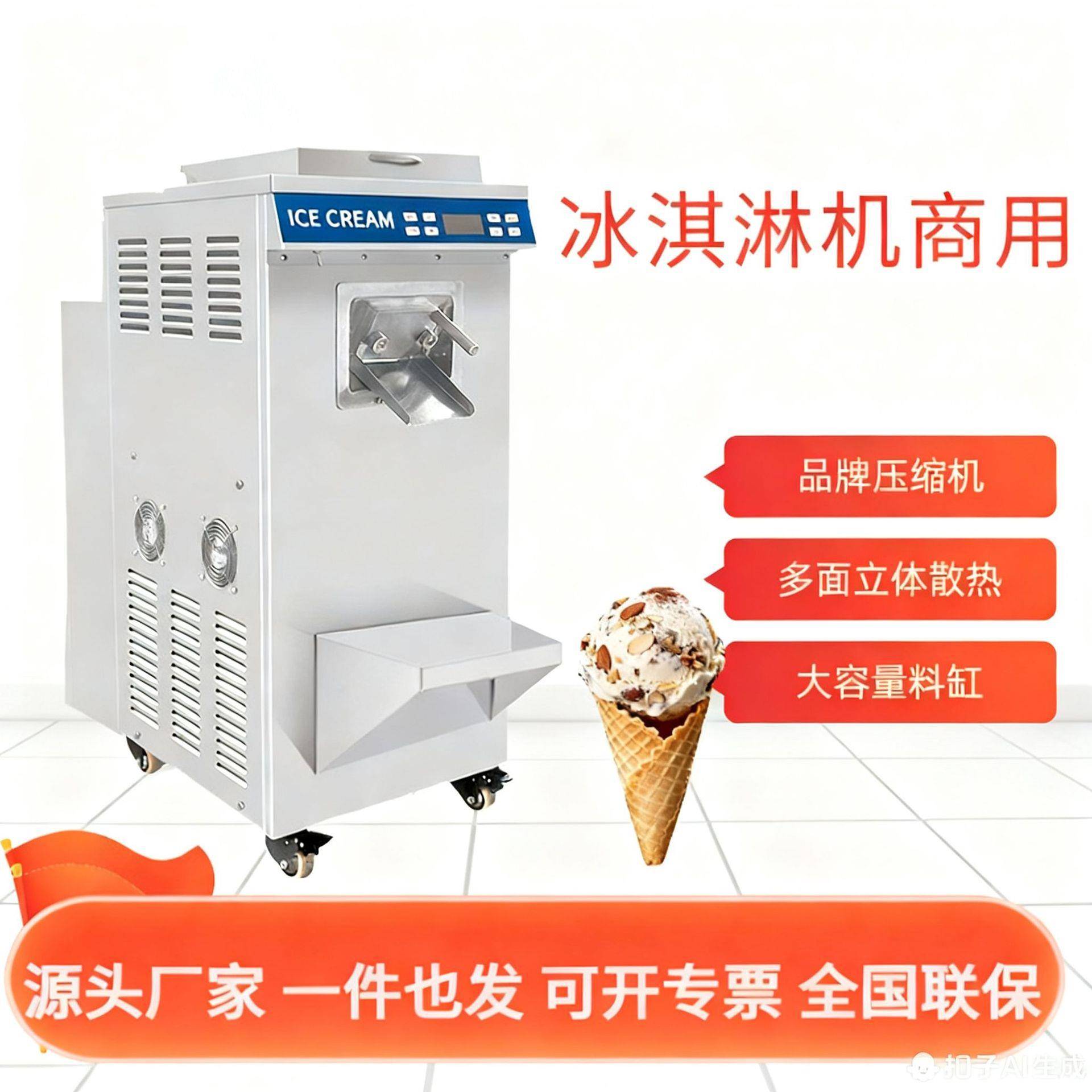 冰淇淋机商用雪糕机圣代甜筒全自动不锈钢台式软硬质冰激凌机
