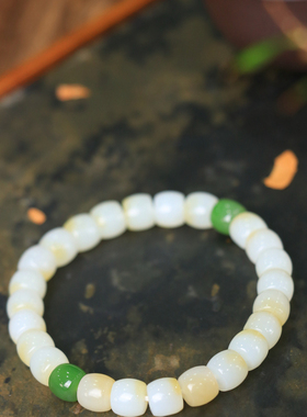 天然新疆和田玉羊脂玉飘糖老型珠手串手链古风男女手饰收藏礼品