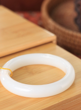 天然新疆和田玉羊脂级白玉58圈口手镯大气典雅古风男女手饰收藏