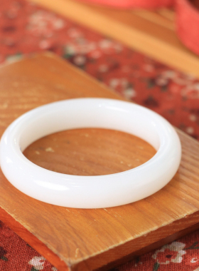 天然新疆和田玉羊脂级白玉56.8圈口手镯大气典雅古风男女手饰收藏