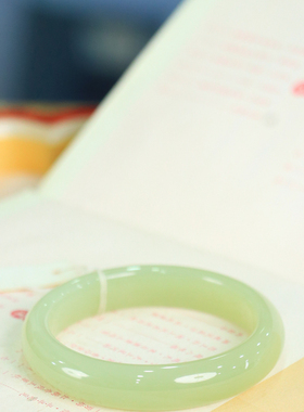 天然新疆和田玉冰底晴水53.6圈口手镯大气典雅古风男女手饰收藏