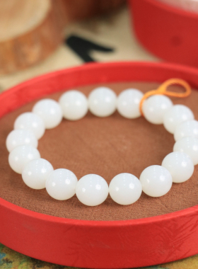 天然新疆和田玉羊脂级白玉12mm手串手链古风男女手饰收藏高档礼品