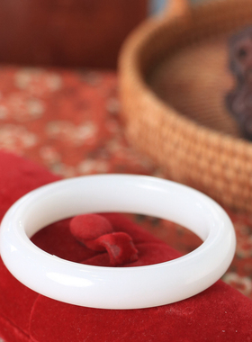 天然新疆和田玉羊脂级白玉58圈口手镯大气典雅古风男女手饰收藏