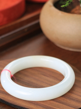 天然新疆和田玉羊脂玉飘糖53.7圈口手镯大气典雅古风男女手饰收藏