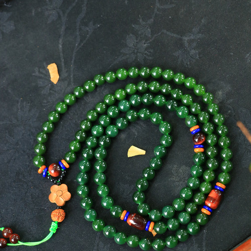 天然新疆和田玉俄罗斯老坑碧玉8mm项链多圈手链古韵百搭毛衣链