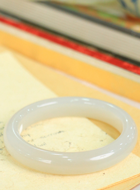 天然新疆和田玉山料烟灰58.8圈口手镯大气典雅古风男女手饰收藏