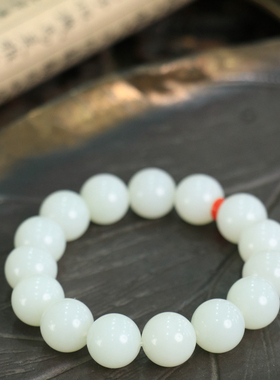 天然新疆和田玉羊脂级白玉15mm手串手链古风男女手饰收藏高档礼品