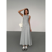 ousph 裙子 灰色收腰长款 黑色圆领背心连衣裙女气质法式 夏季