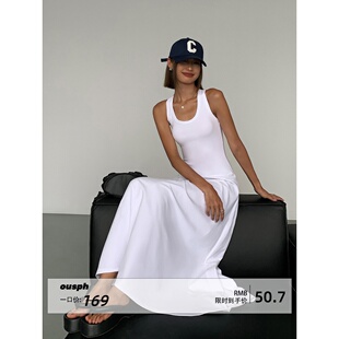 收腰露背性感气质长款 针织吊带背心连衣裙修身 现货3折 ousph