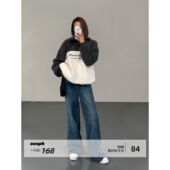 ousph 现货5折 半拉链立领小字母羊羔卫衣女拼色保暖宽松上衣