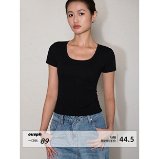 现货5折 内搭修身 圆领简约短袖 短款 t恤 针织上衣女夏季 ousph