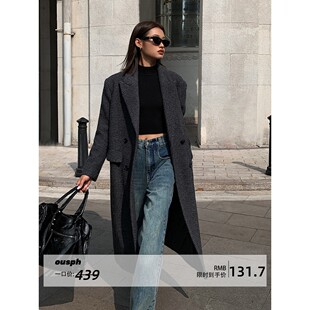 毛呢外套女加厚过膝直筒羊毛大衣潮 高级感长款 ousph 现货3折