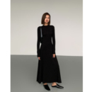 针织连衣裙女修身 黑色长袖 深灰色设计感气质长裙 现货7折 ousph